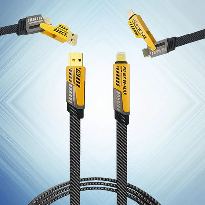 Wukusy 4 in 1 fast charging cable for electronics, showing multiple connectors on a black cable for versatile device charging.