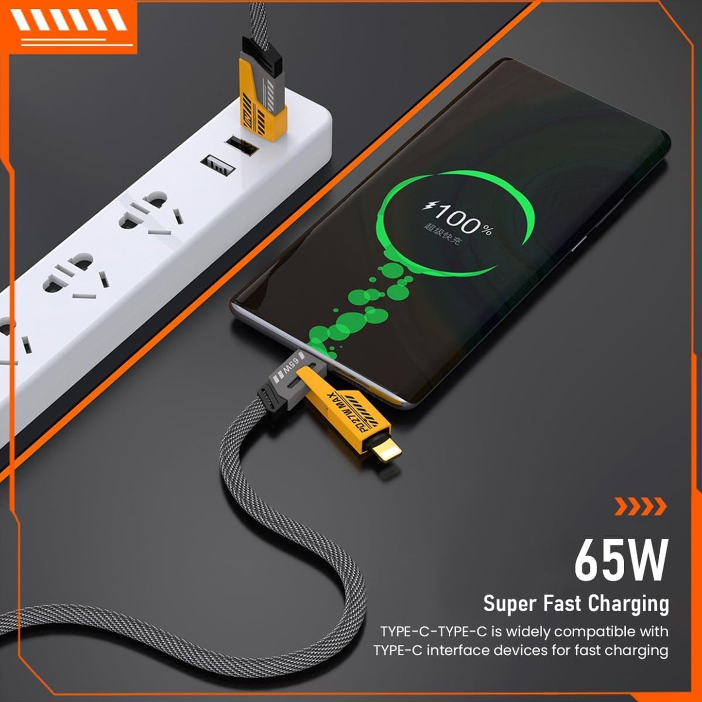 Wukusy 4-in-1 fast charging cable for electronics, showing multiple USB connectors on a compact black cable.