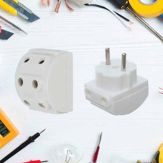 Wukusy 5-way 2-pin multi-plug socket converter for electronics, with five outlets and compact design.