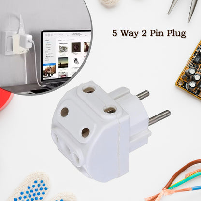 Wukusy 5-way 2-pin multi-plug socket converter for electronics, with five outlets for multiple devices, black plastic design.