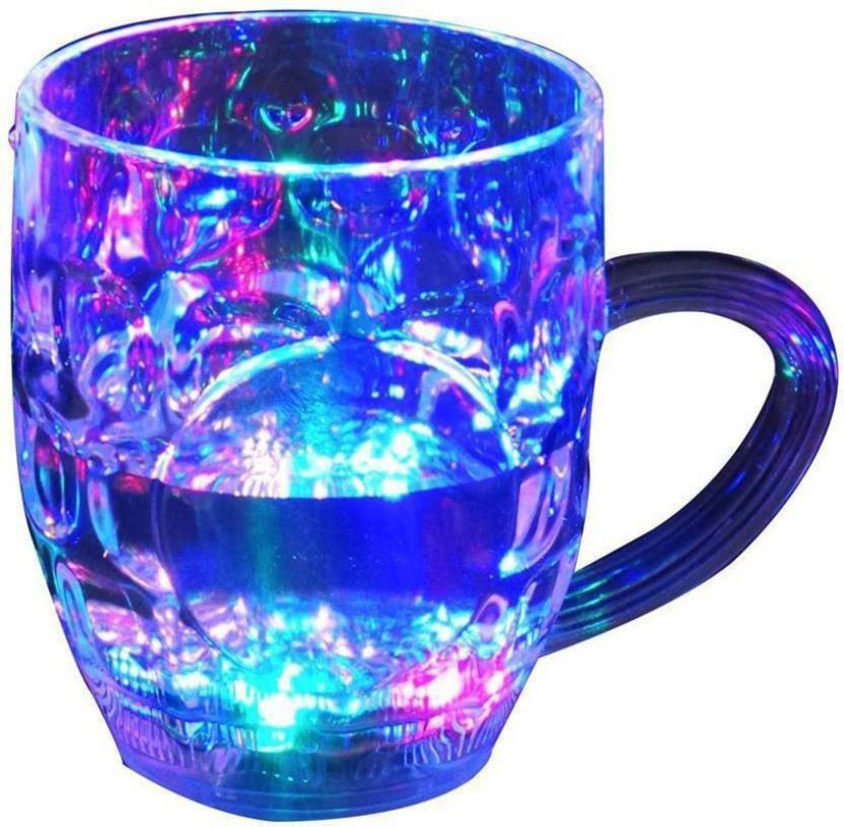 Wukusy 619 LED Glass Cup with rainbow color lighting, transparent glass design, ideal for electronic lighting displays