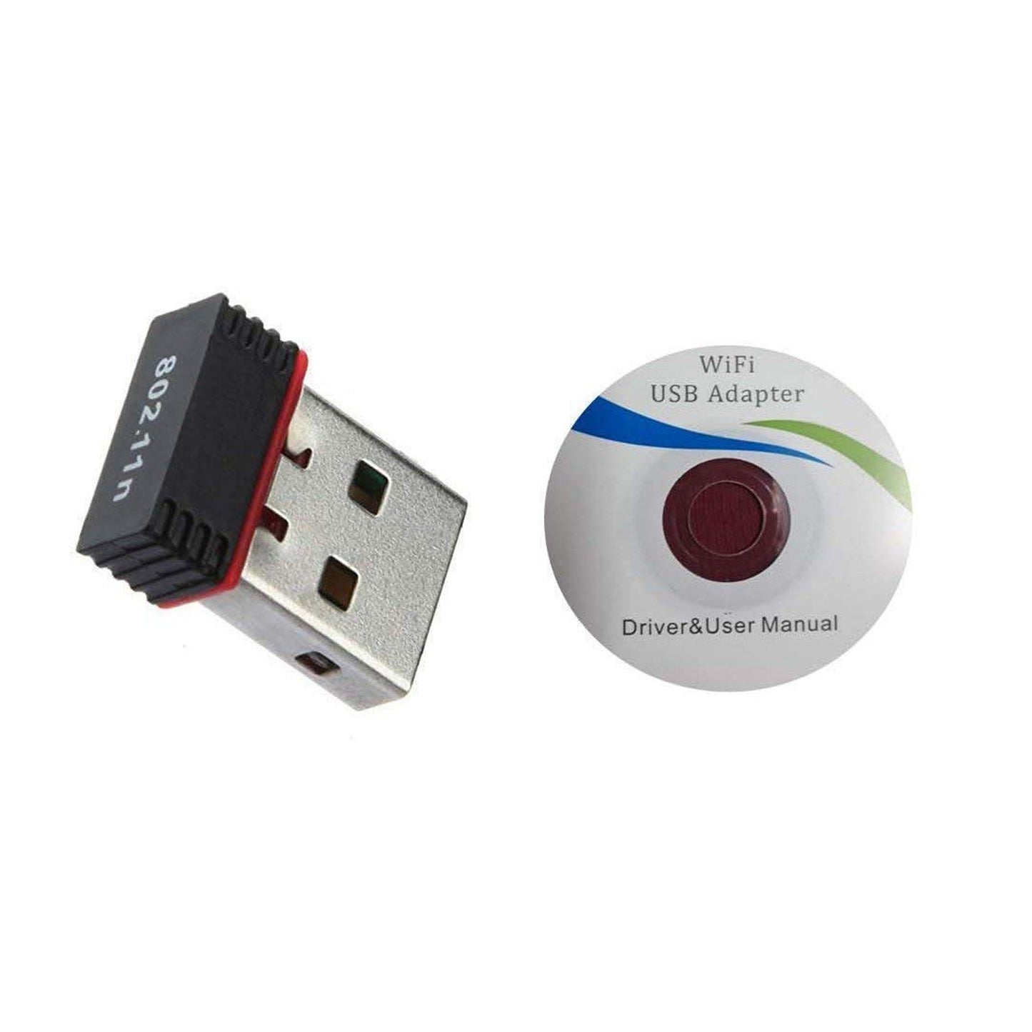 Wukusy 7224 Wi-Fi receiver wireless mini network adapter connected to a laptop with driver CD visible, used for computer and device connectivity.