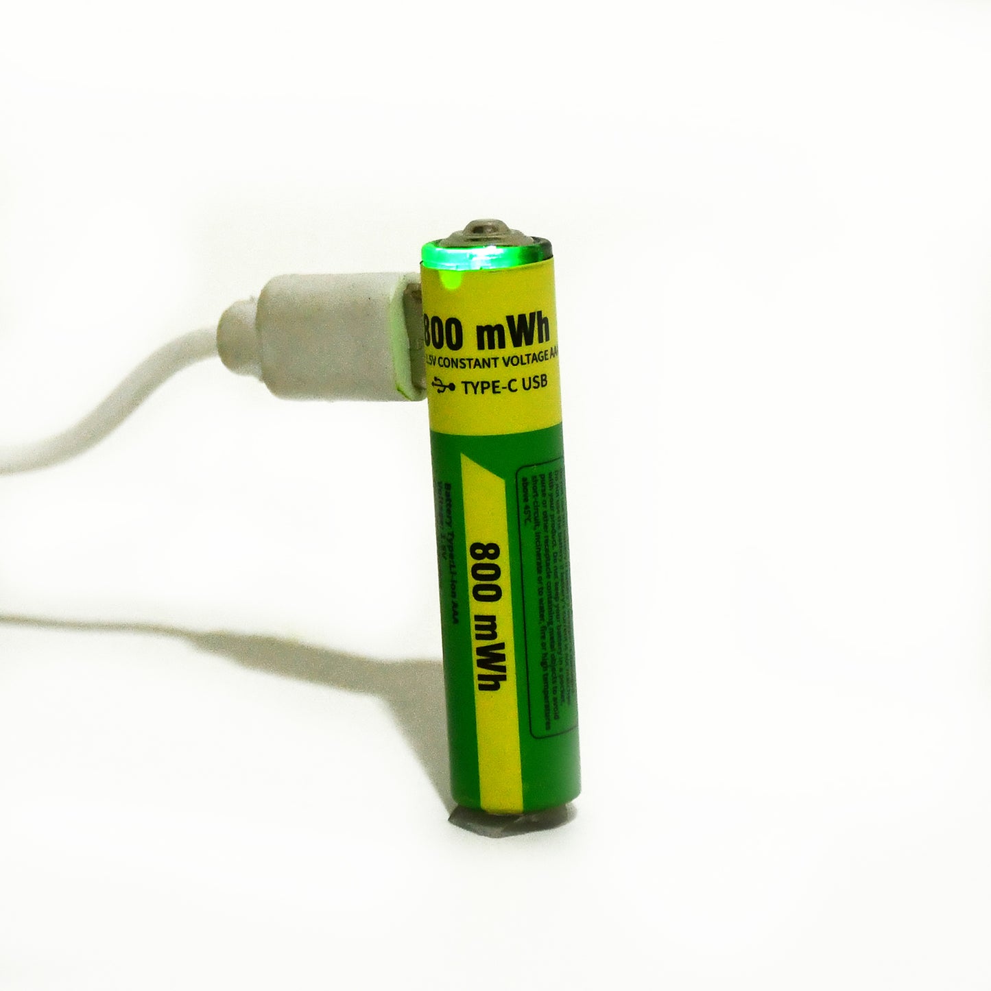 Wukusy AAA rechargeable 800 mWh batteries with recharging cable, 2-pack set, shown with batteries and charging cable.