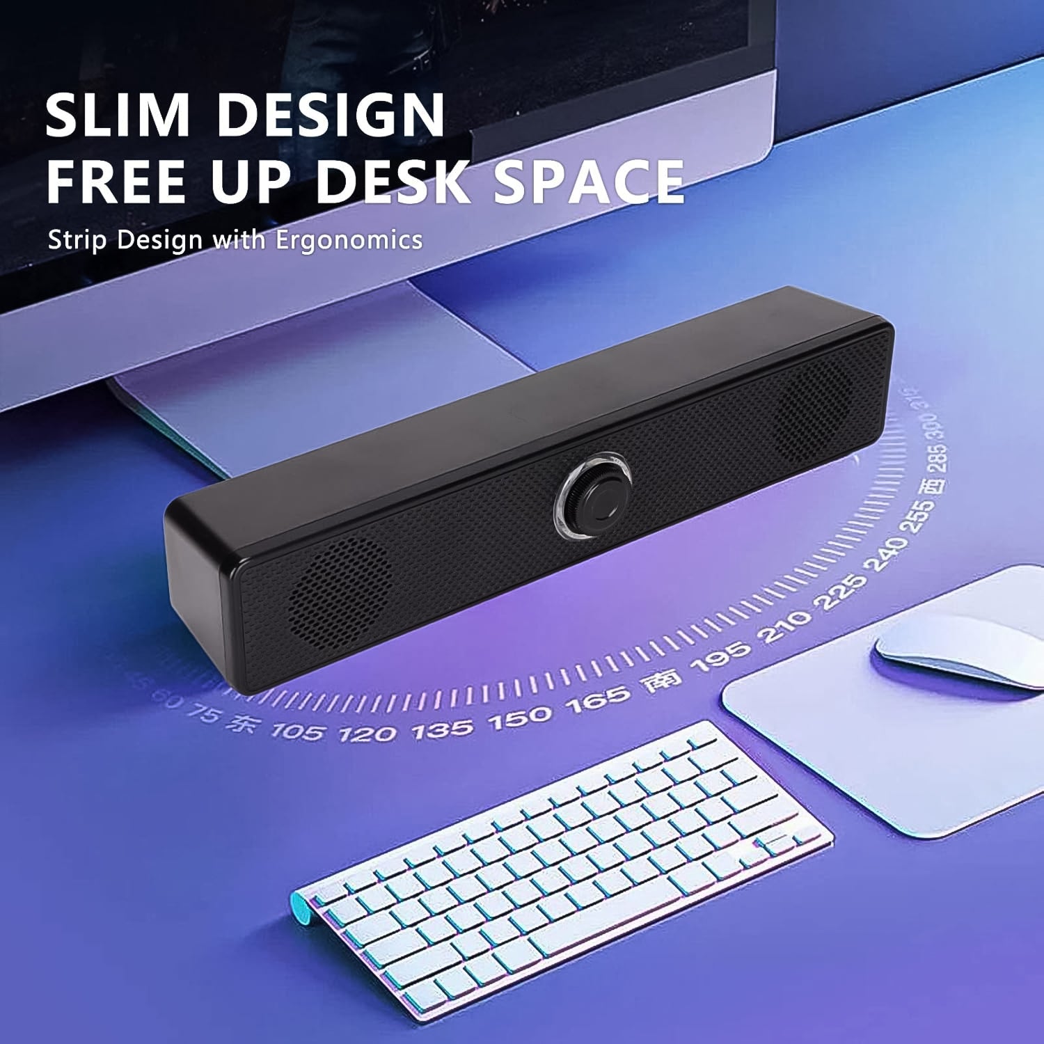 Wukusy wired USB-powered desktop computer speaker with plug-and-play design, shown in black with control buttons.