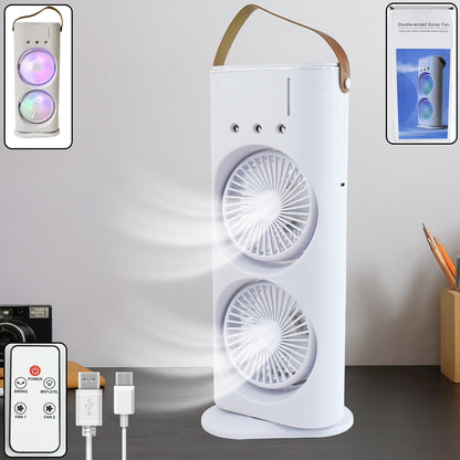 Wukusy electric desktop fan with double heads and remote control, powerful air cooler for efficient cooling.