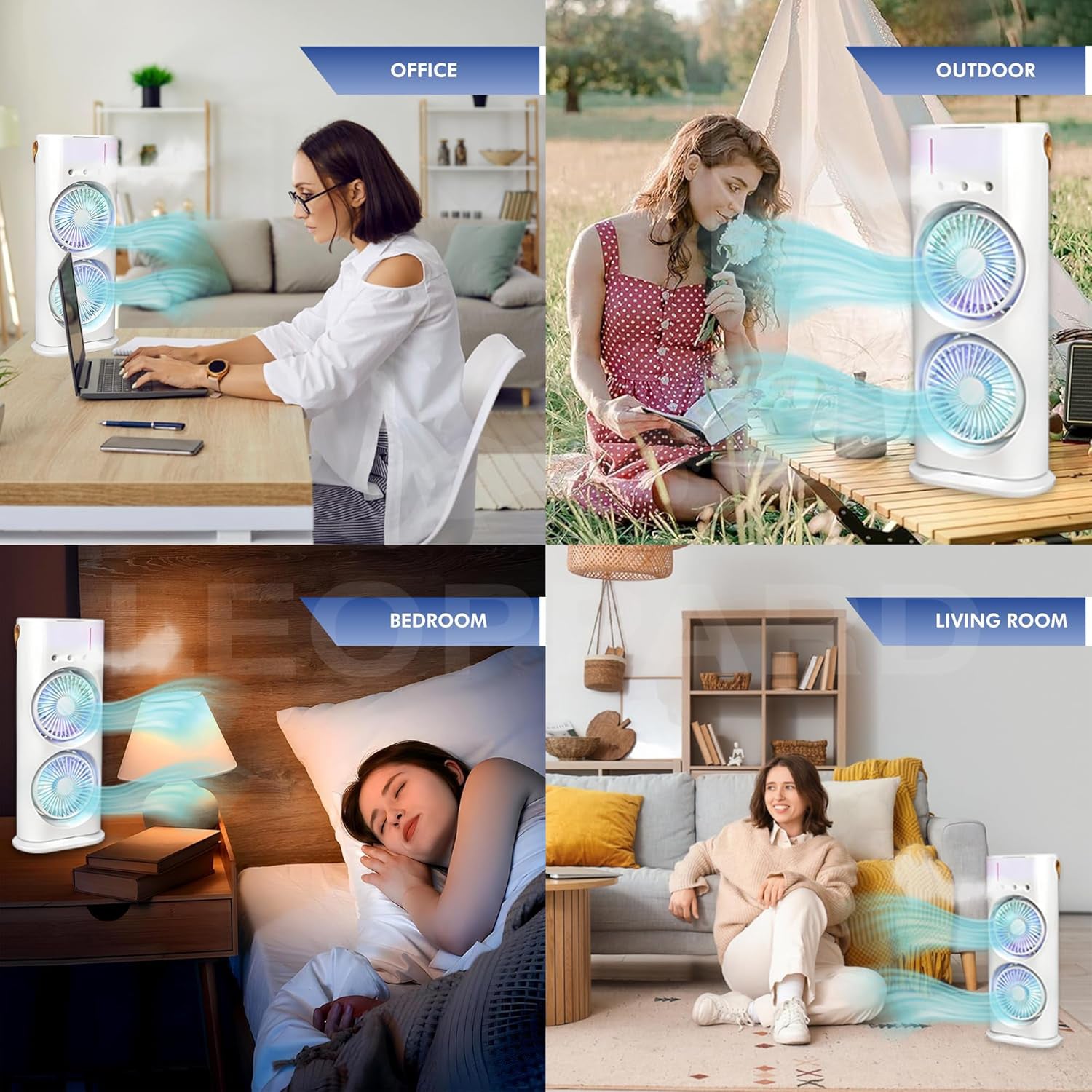 Wukusy electric desktop fan with double-head design and remote control, providing powerful cooling for indoor spaces.