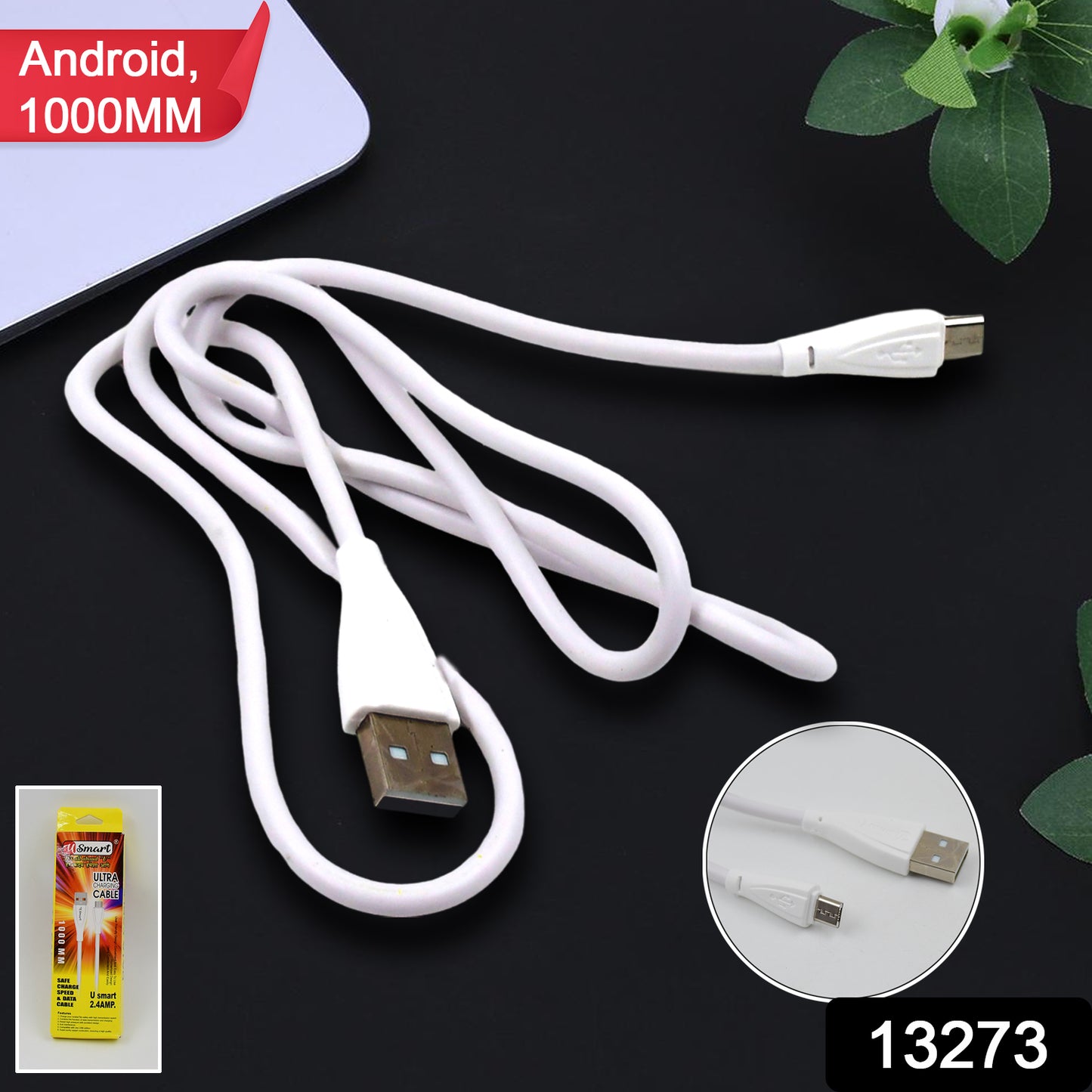 Wukusy fast charging Android micro USB cable, 1000mm long, for data transfer and quick charging of smartphones and devices.