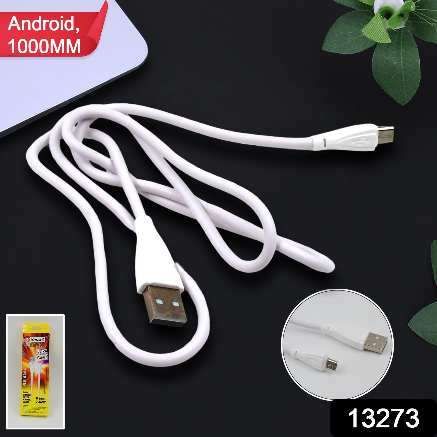 Wukusy fast charging Android micro USB cable, 1000mm long, for data transfer and quick charging of smartphones and devices.