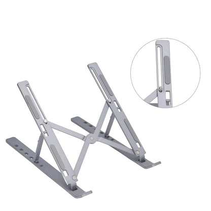 Wukusy metal portable laptop stand with 7 adjustable angles, lightweight and compact for ergonomic laptop positioning.