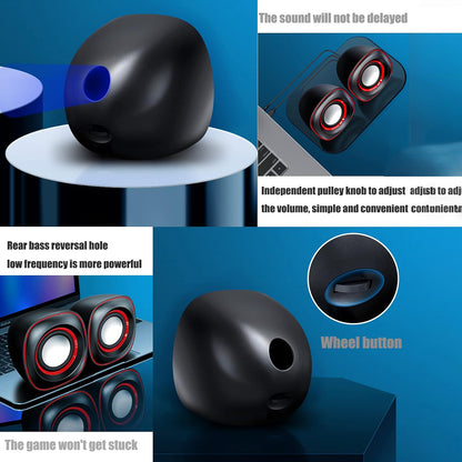 Wukusy electronics PC speakers set with two compact black computer speakers for enhanced audio on desktop computers.