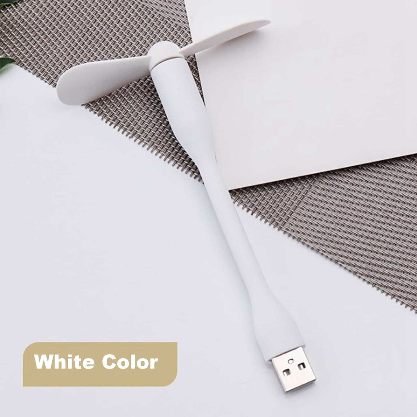 Wukusy portable mini USB fan with built-in USB light and 3-port USB hub, compact electronics for convenient desk use.