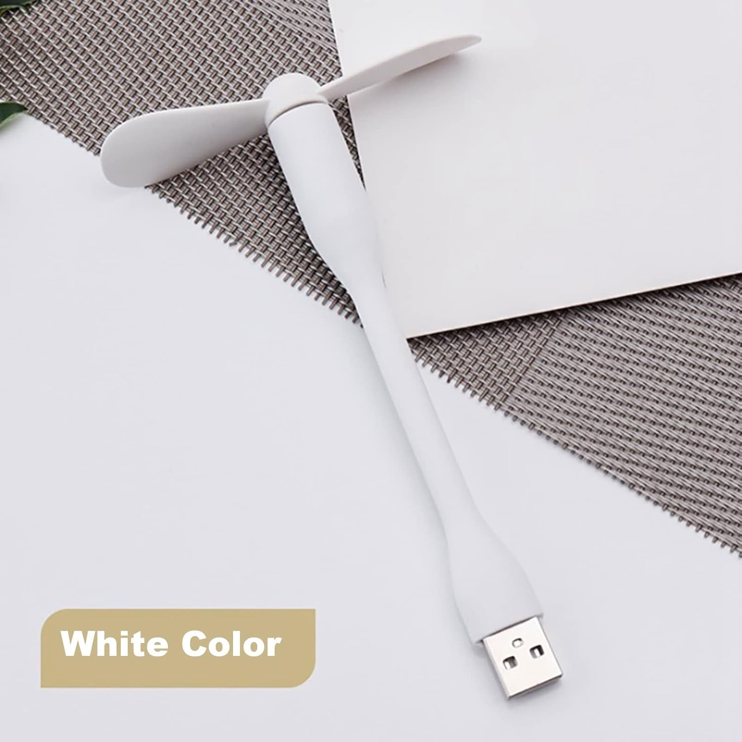Wukusy portable mini USB fan with built-in USB light and 3-port USB hub, compact electronics for convenient desk use.