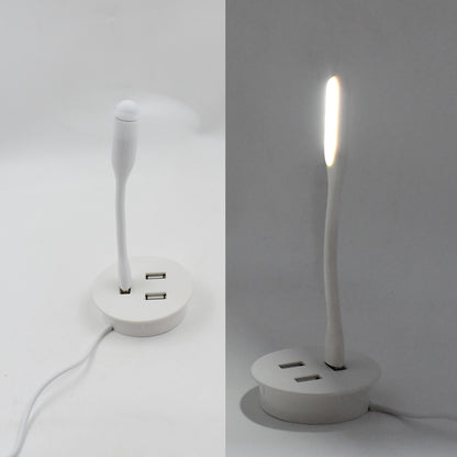 Wukusy portable mini USB fan with built-in USB light and 3-port USB 3.0 hub for electronic device connectivity.