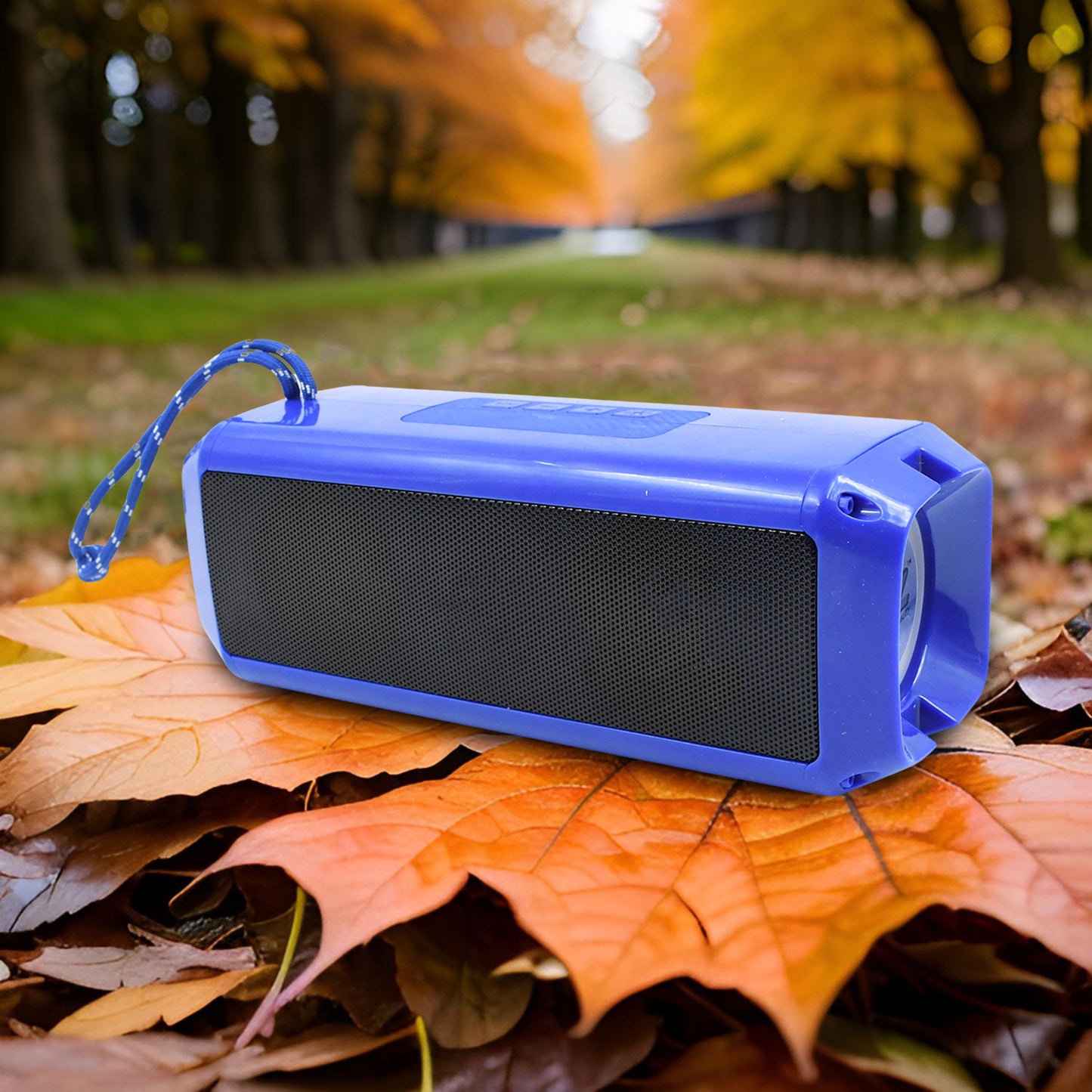 Wukusy portable wireless rechargeable Bluetooth speaker showing black compact design with control buttons and speaker grille.