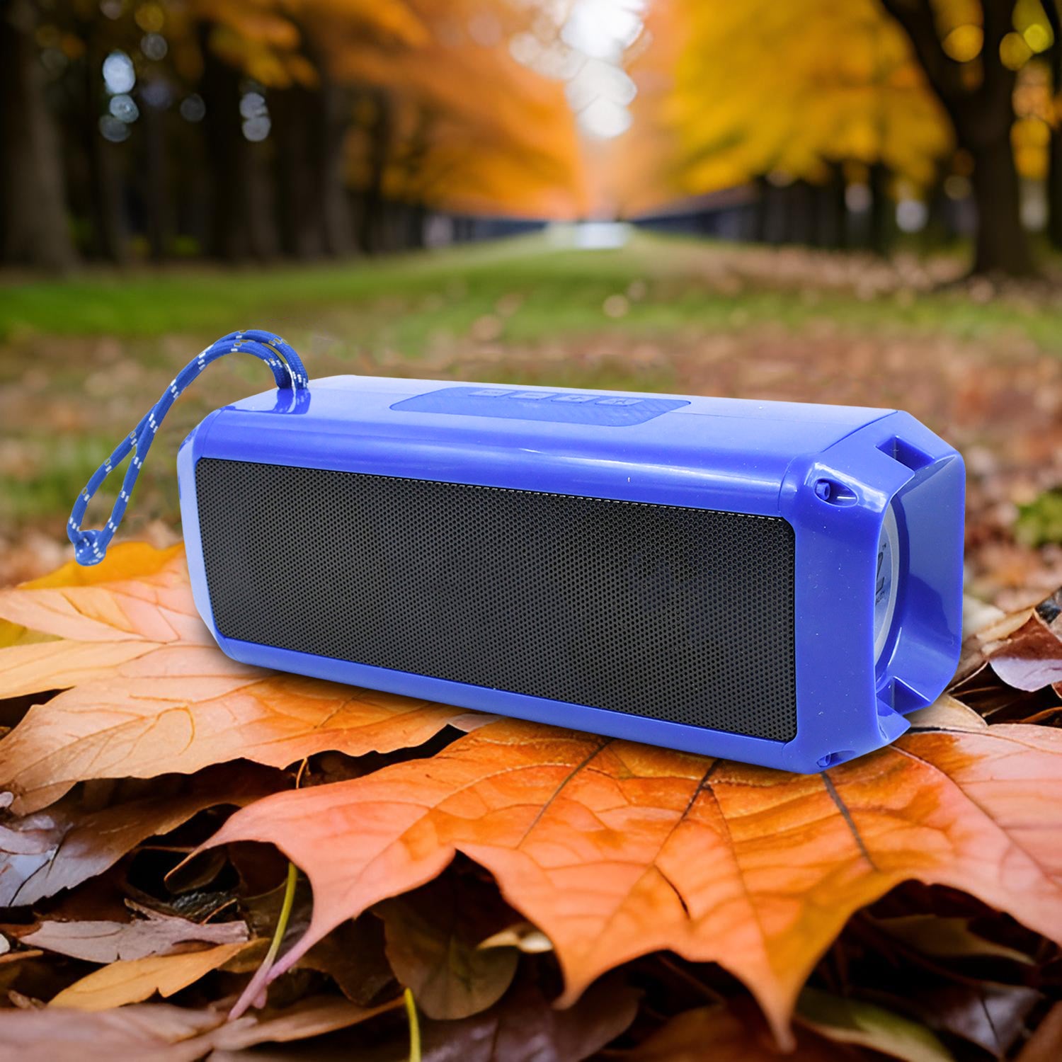 Wukusy portable wireless rechargeable Bluetooth speaker showing black compact design with control buttons and speaker grille.