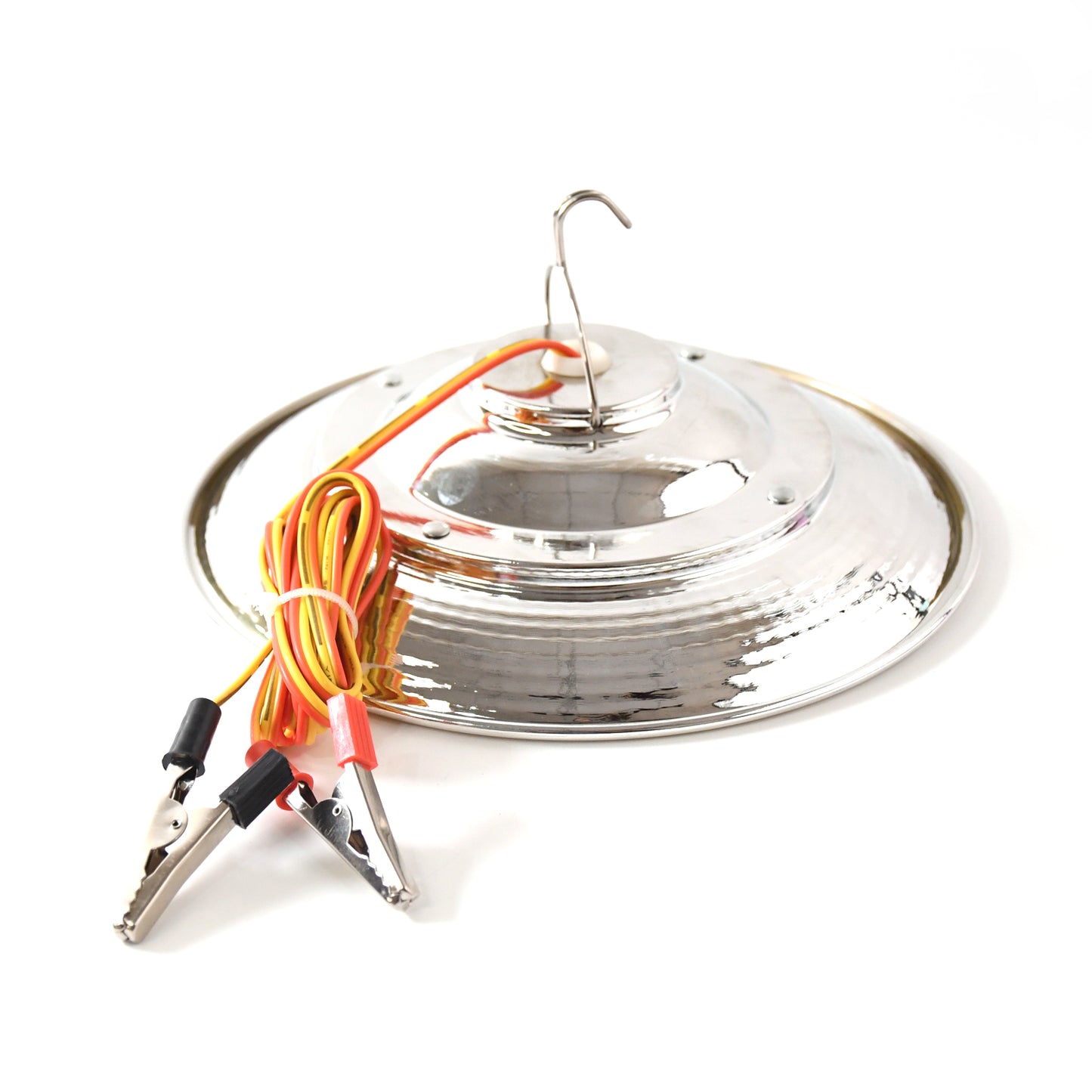 Rechargeable hanging LED light by Wukusy, showing a compact, portable electronic light with a hanging hook in a neutral setting.