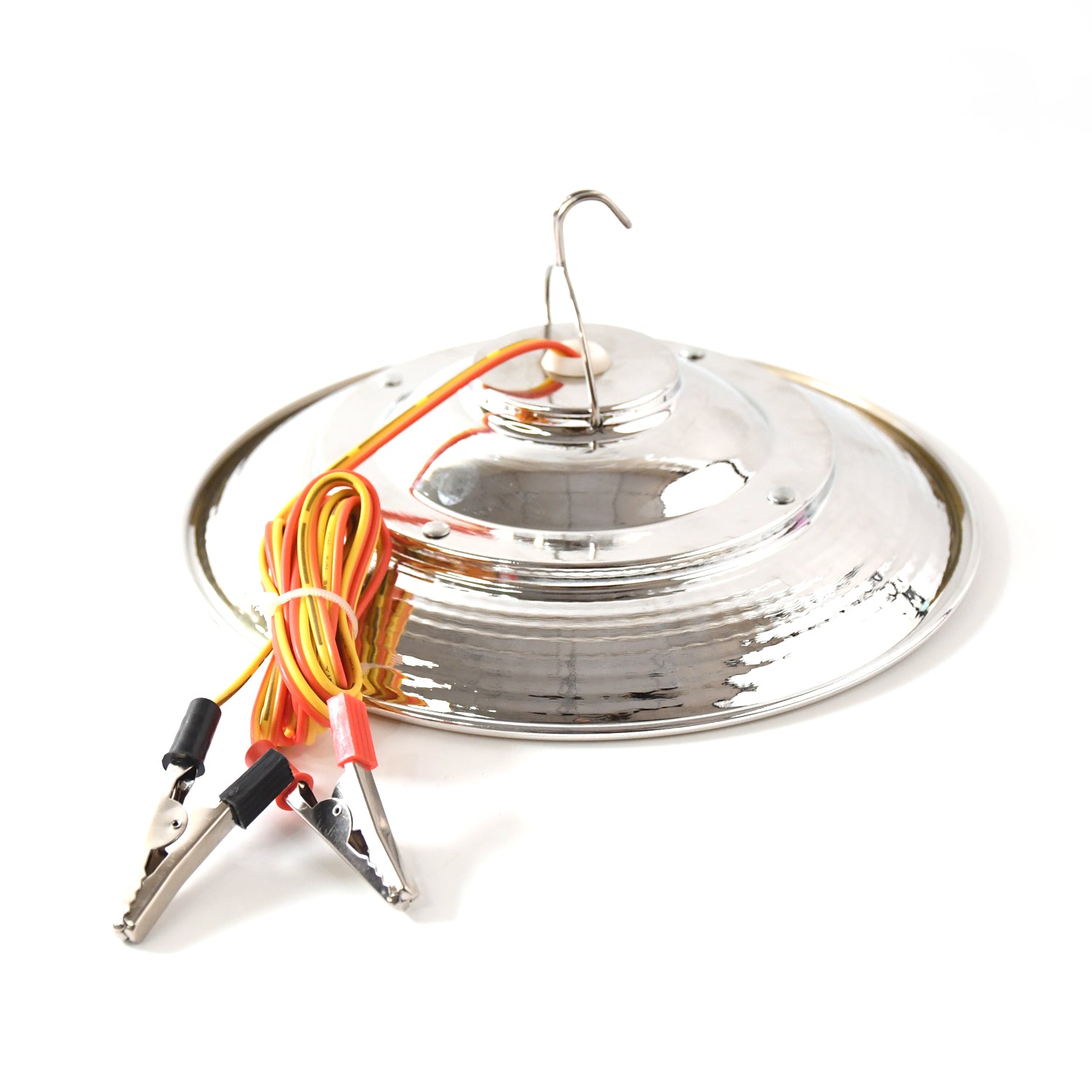 Rechargeable hanging LED light by Wukusy, showing a compact, portable electronic light with a hanging hook in a neutral setting.