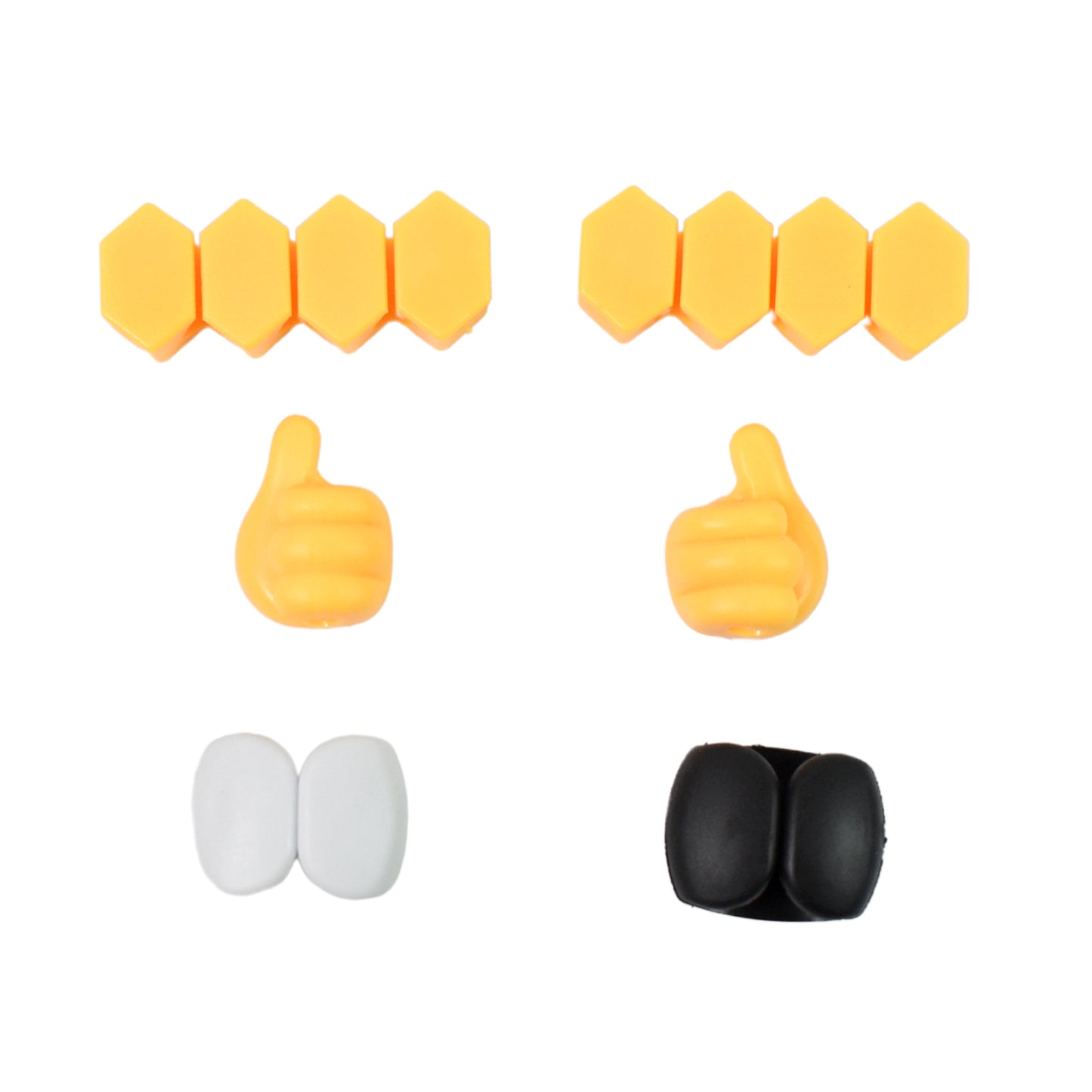 Set of six Wukusy self-adhesive cable hooks for organizing electronics cables on a desktop, featuring mixed designs.