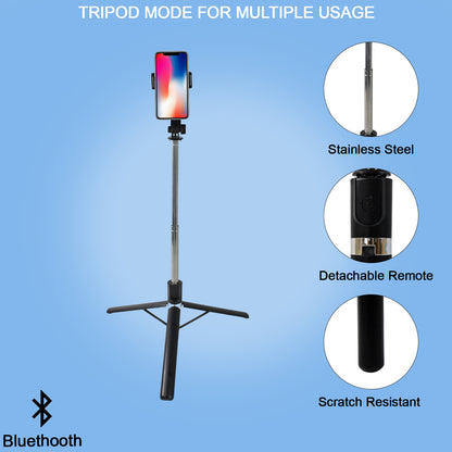Wukusy selfie stick with tripod stand, 160 cm long, adjustable for smartphones, black, lightweight electronic accessory.