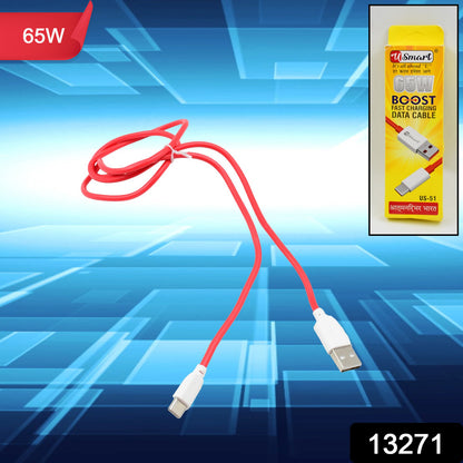 Wukusy Type C data cable for fast charging, 1000mm length, 65W power, visible USB-C connector on the cable.