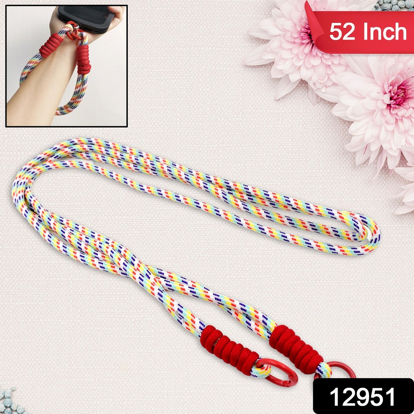 Multicolor Wukusy universal phone lanyard for all smartphones, 52-inch cross-body style, adjustable and lightweight.