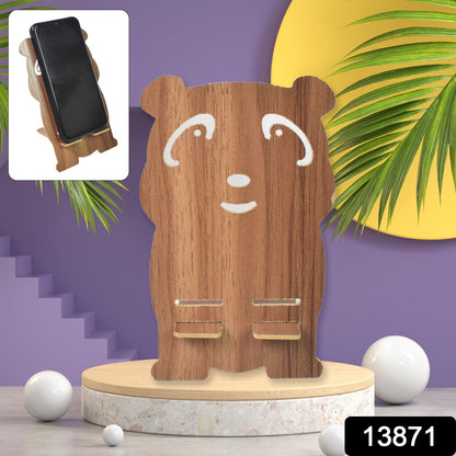 Wooden cartoon shape mobile stand by Wukusy, designed for holding smartphones, featuring a playful cartoon design and natural wood finish.