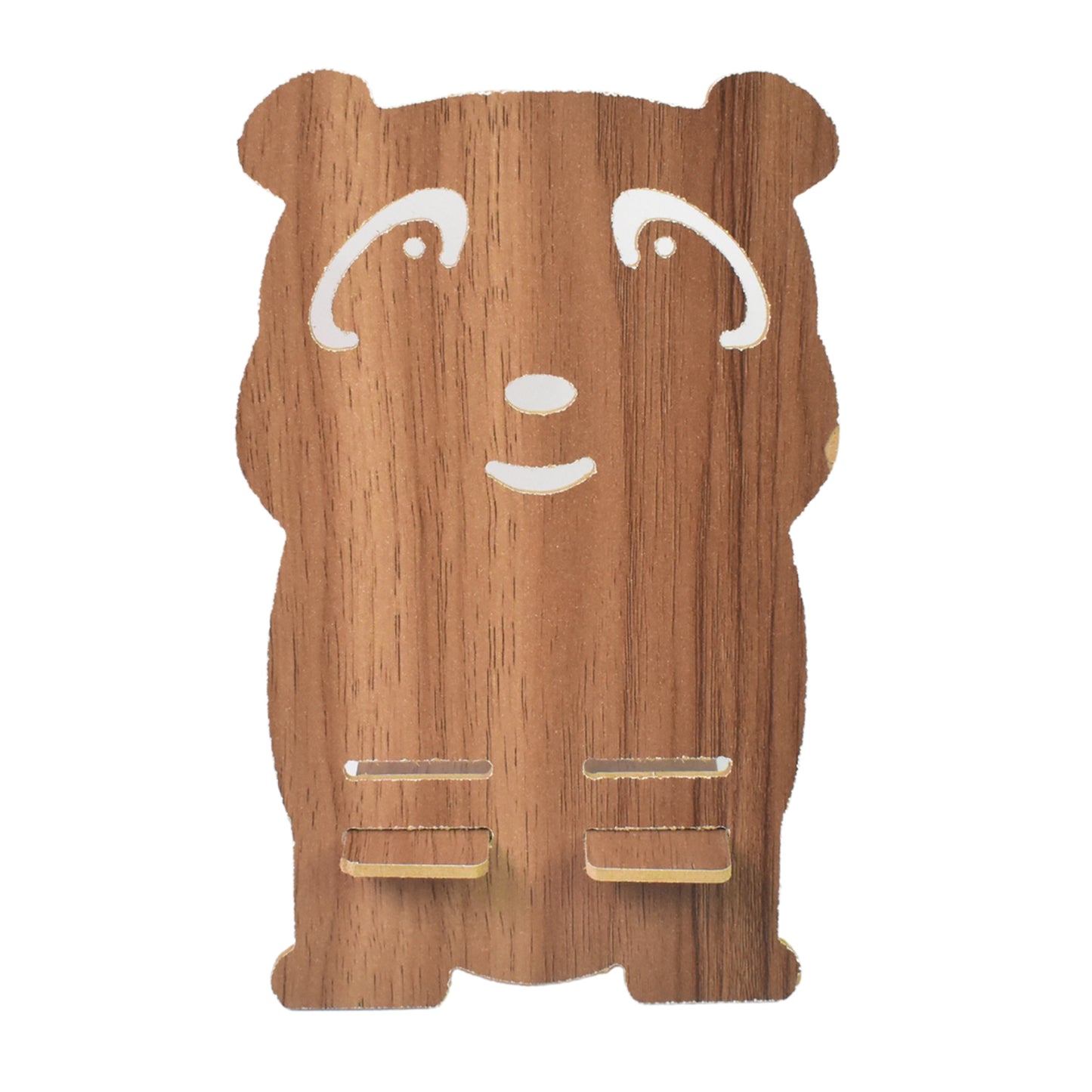 Wukusy wooden cartoon shape design mobile stand for electronics, featuring colorful, playful character art.