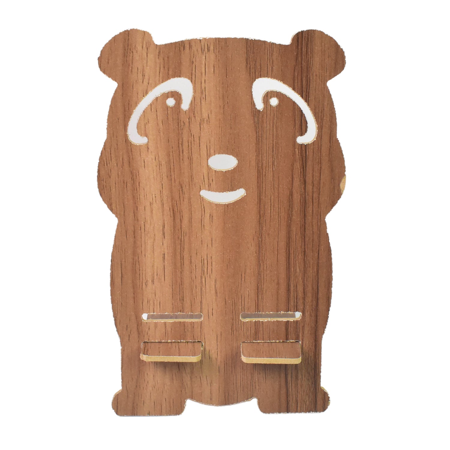 Wukusy wooden cartoon shape design mobile stand for electronics, featuring colorful, playful character art.
