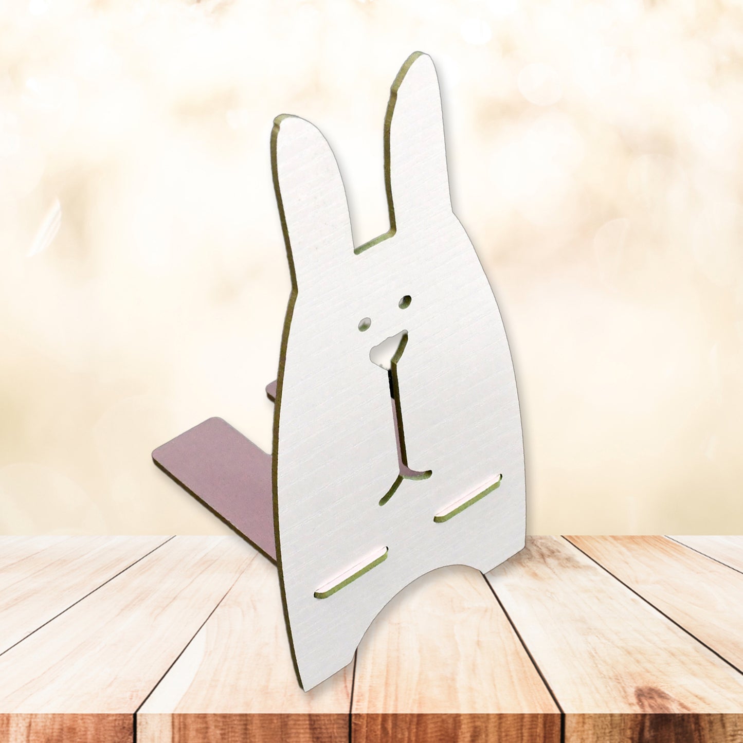 Wukusy wooden rabbit design mobile stand for electronics, cute and charming, holds smartphones securely.
