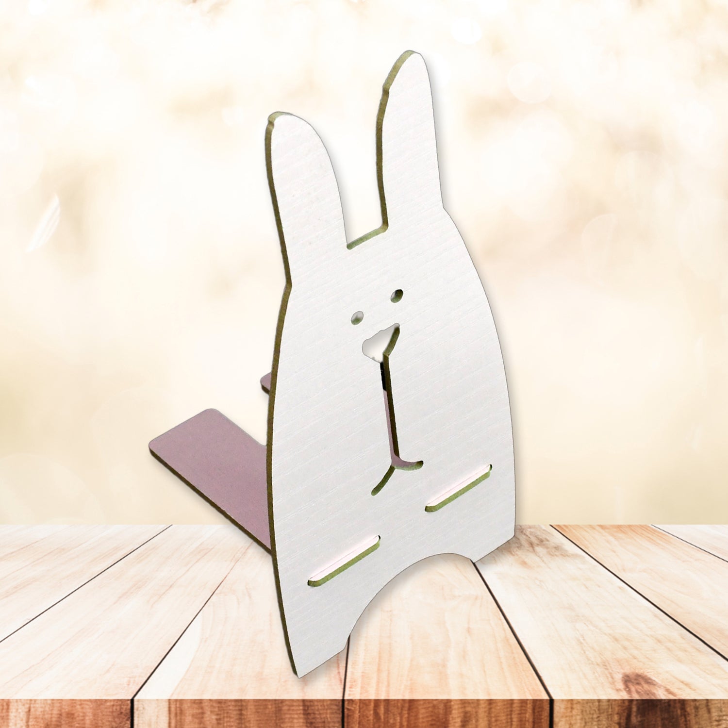 Wukusy wooden rabbit design mobile stand for electronics, cute and charming, holds smartphones securely.