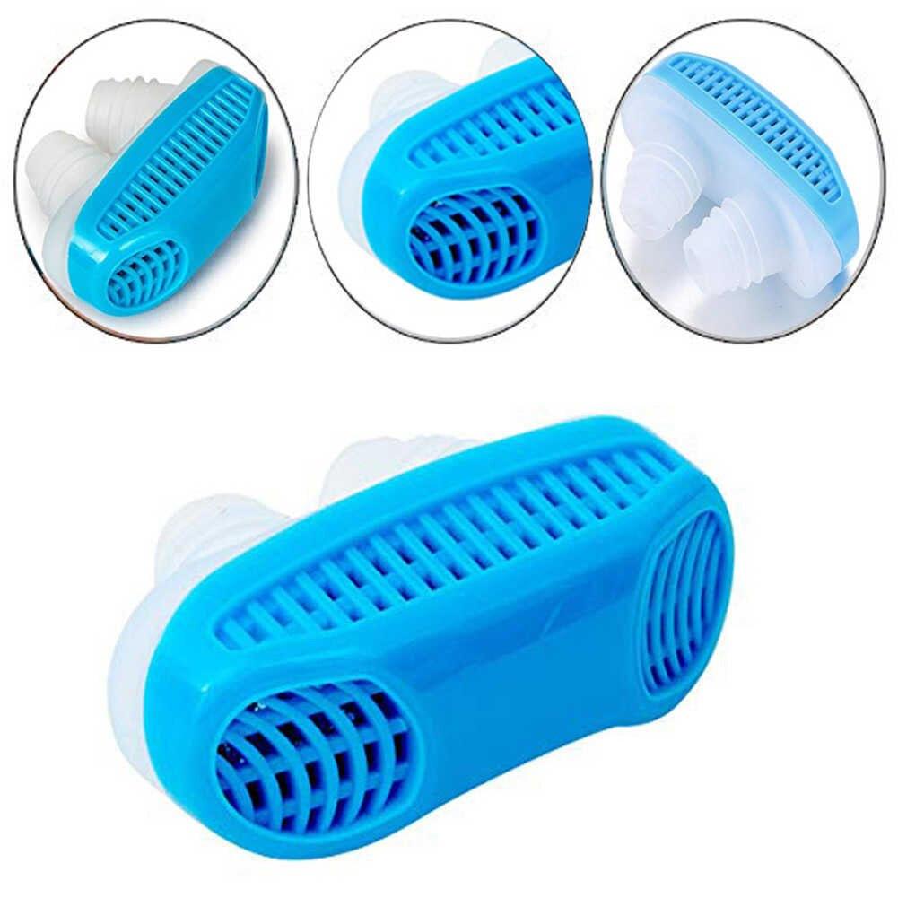 Wukusy 2-in-1 anti-snoring nose clip and air purifier for better sleep, shown in use on a person's nose.