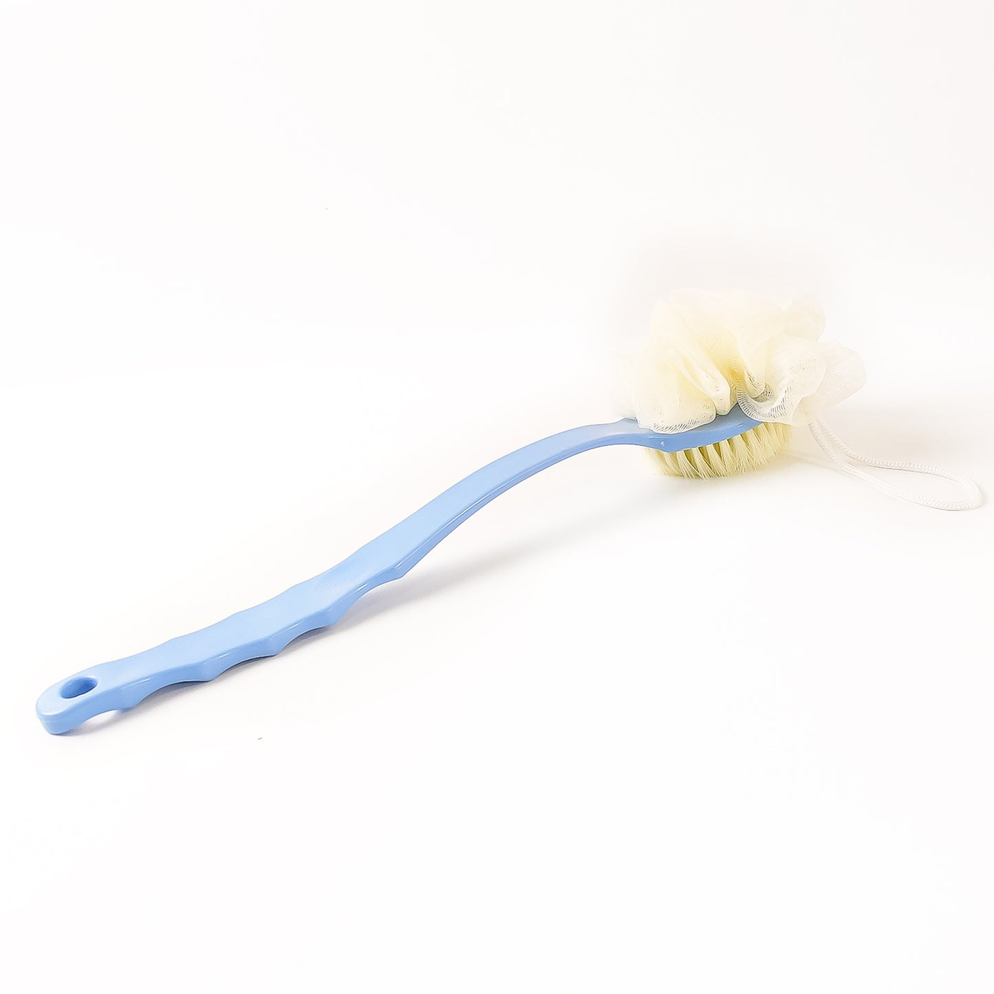 Wukusy 2-in-1 bath brush with long handle for face and body care, featuring a durable brush head for gentle cleansing.