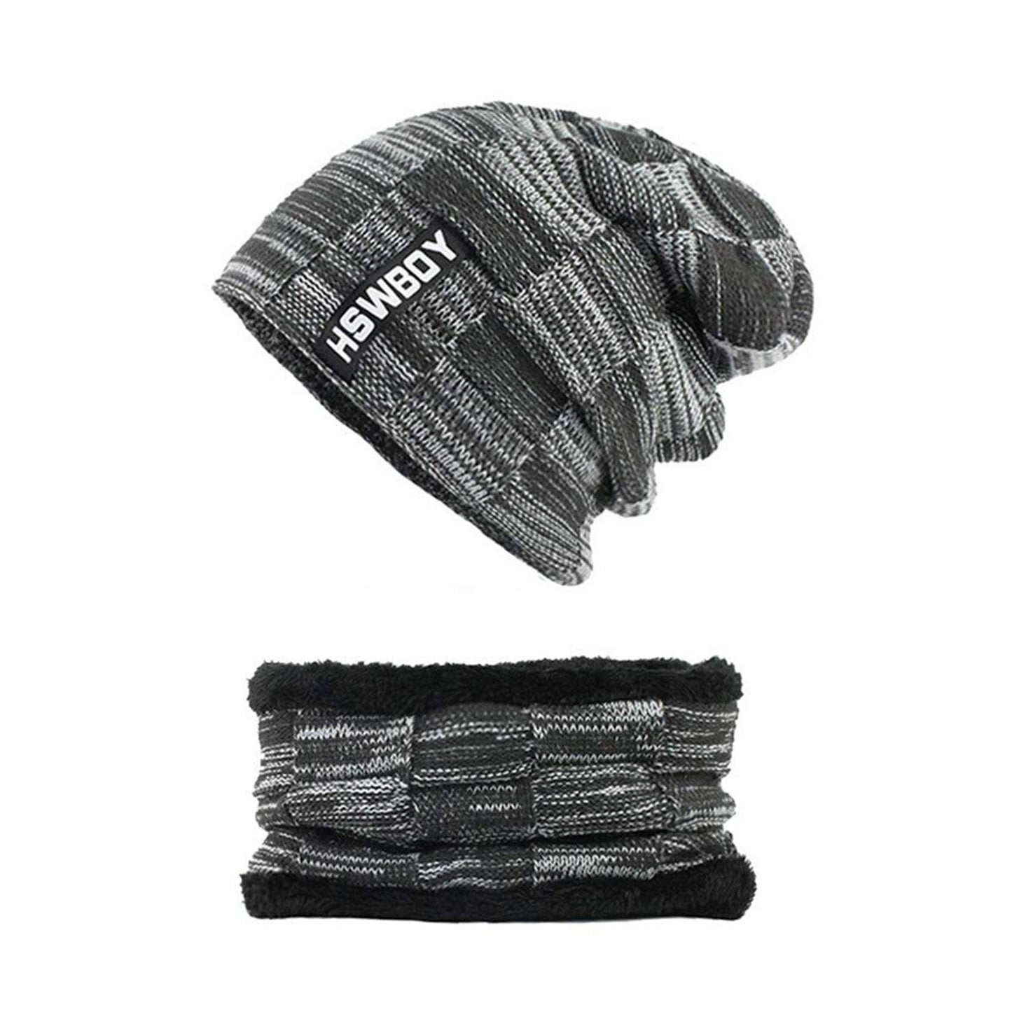 Wukusy ultra-soft unisex woolen beanie cap and muffler scarf set, stylish winter fashion accessories in cozy knit fabric.