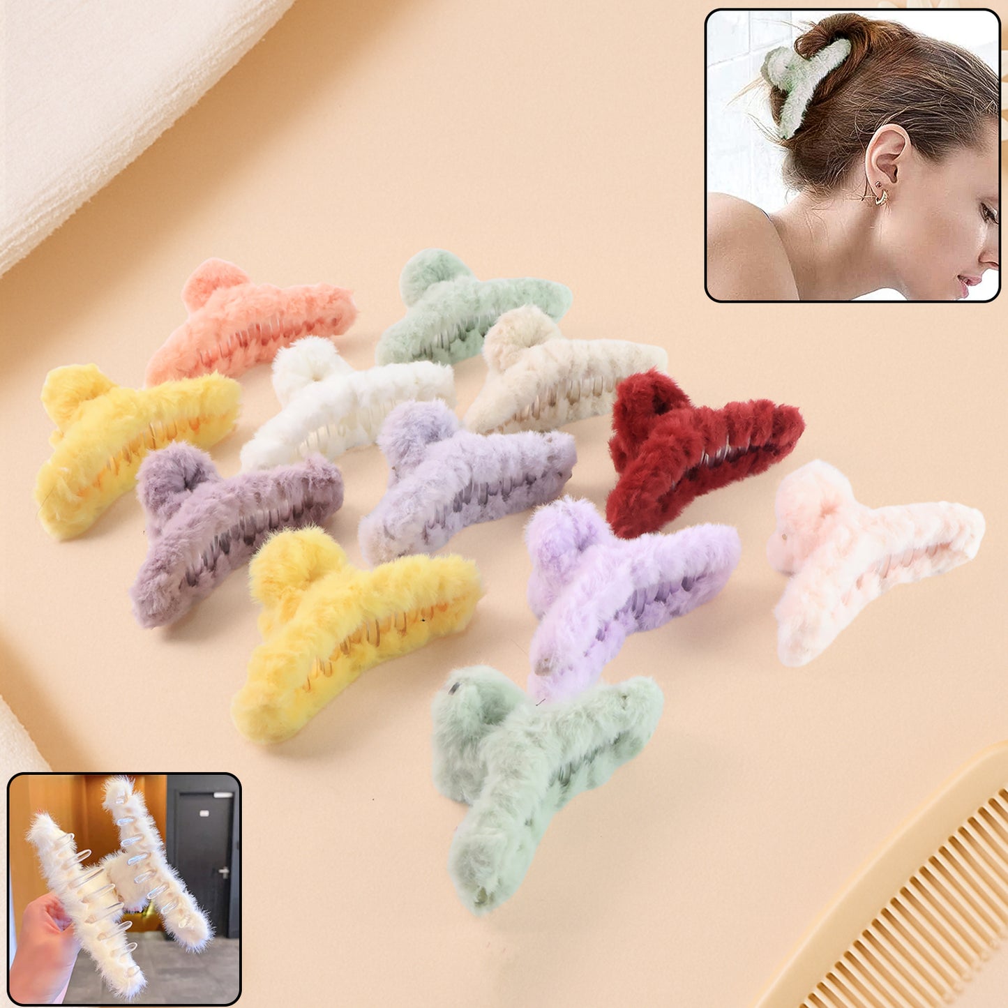 Set of 12 Wukusy fashion hair clutcher clips with soft fur coating, ideal for stylish and secure hair accessory styling.