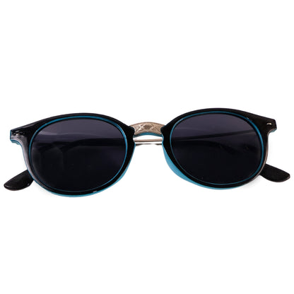 Sky blue UV-protected round sunglasses by Wukusy, lightweight fashion eyewear for men and women, classic style.