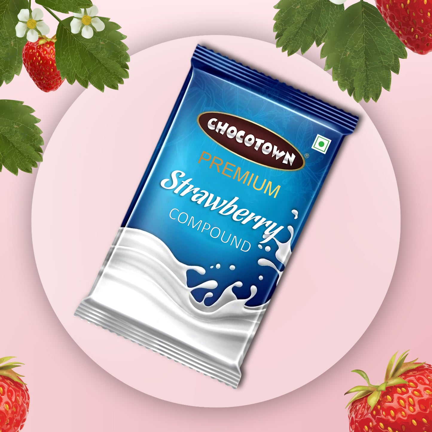 Wukusy Chocotown Premium Strawberry Compound 500g jar, creamy pink strawberry-flavored food product for baking and desserts.