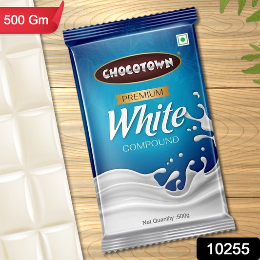 White chocolate compound slab by Wukusy, premium Chocotown White Choco, 500 grams, shown in a clear food product image.