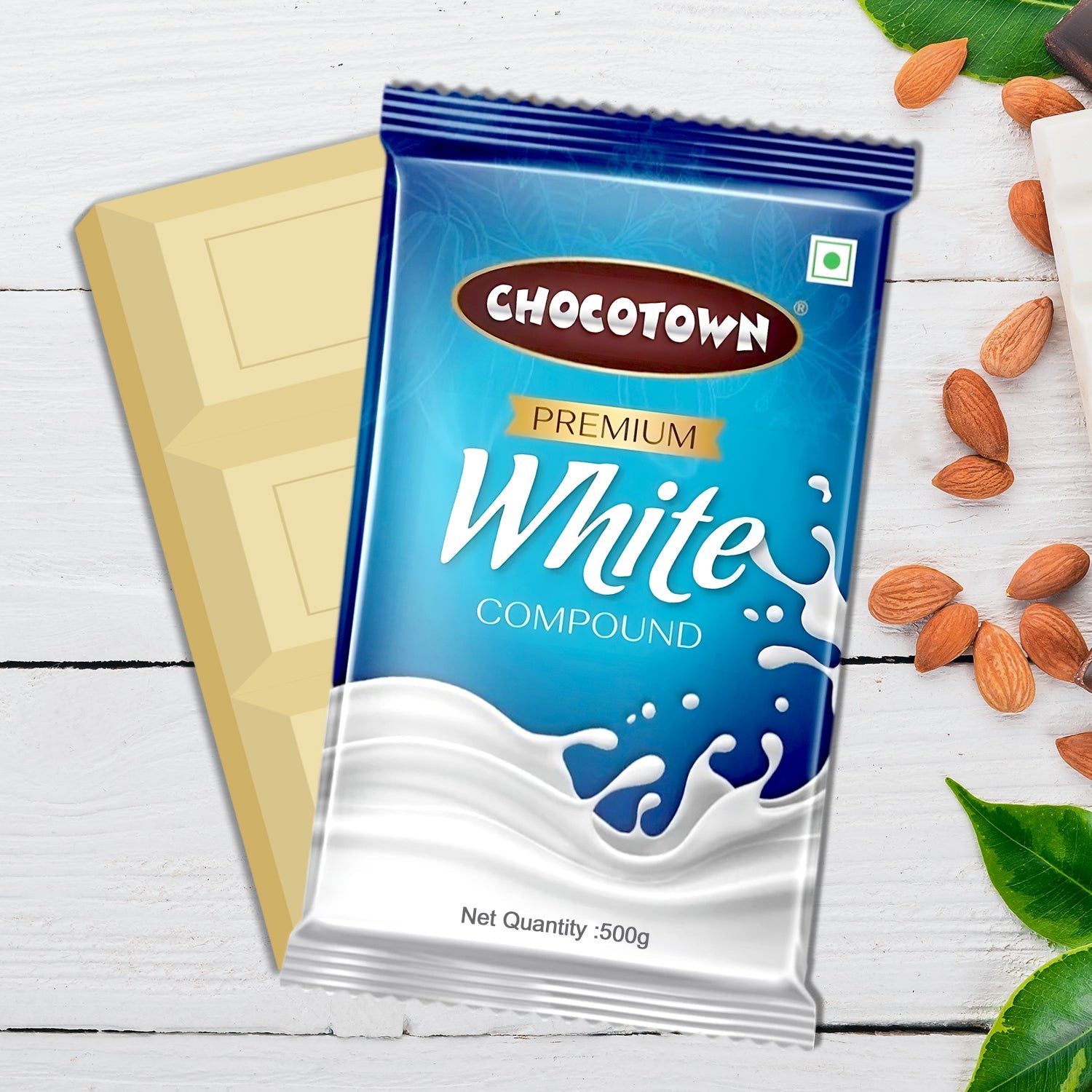Wukusy Chocotown Premium White Chocolate Compound Slab 500g, creamy white choco block for baking and confectionery use