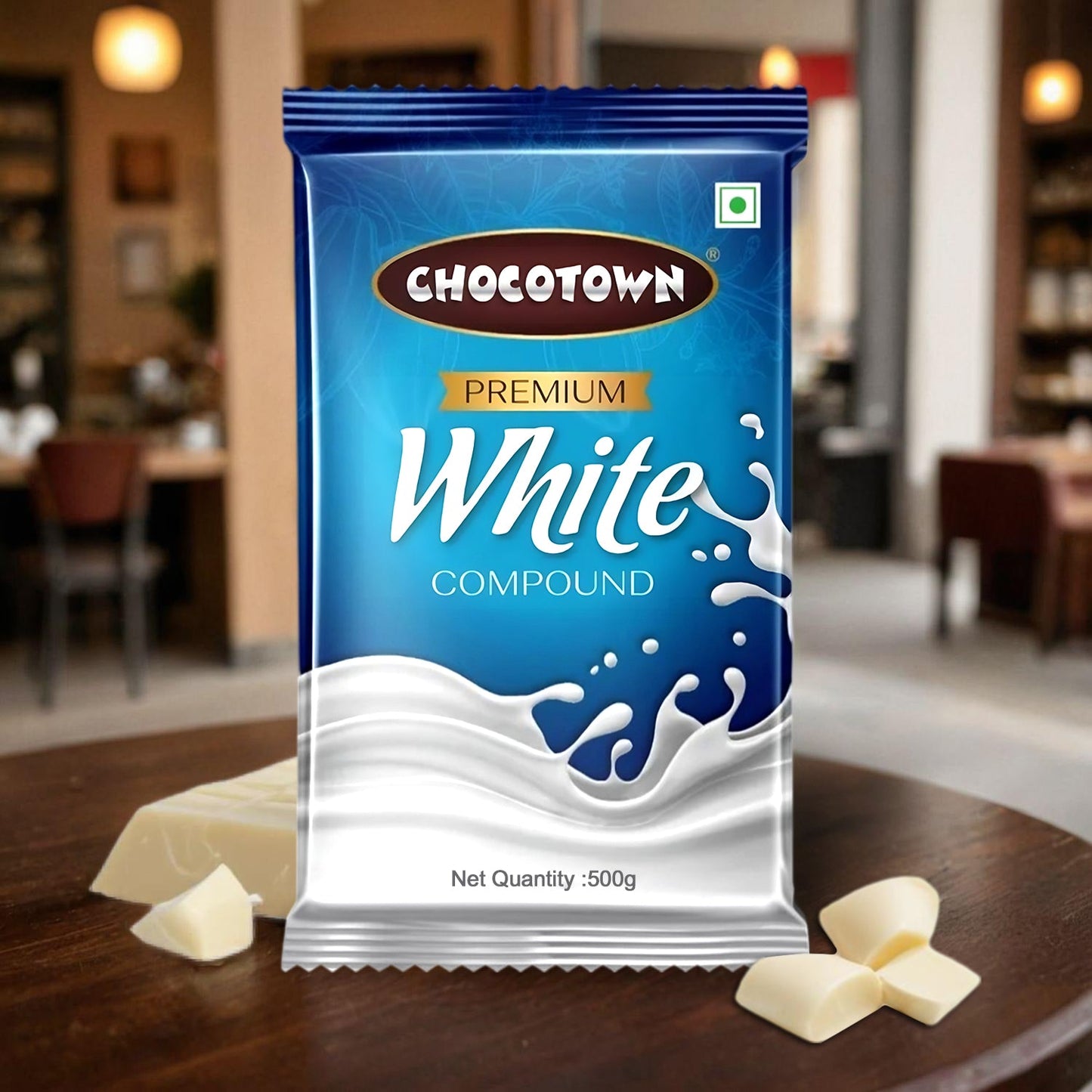 Wukusy Chocotown Premium White Choco Compound Slab 500g, creamy white chocolate block for baking and treats.