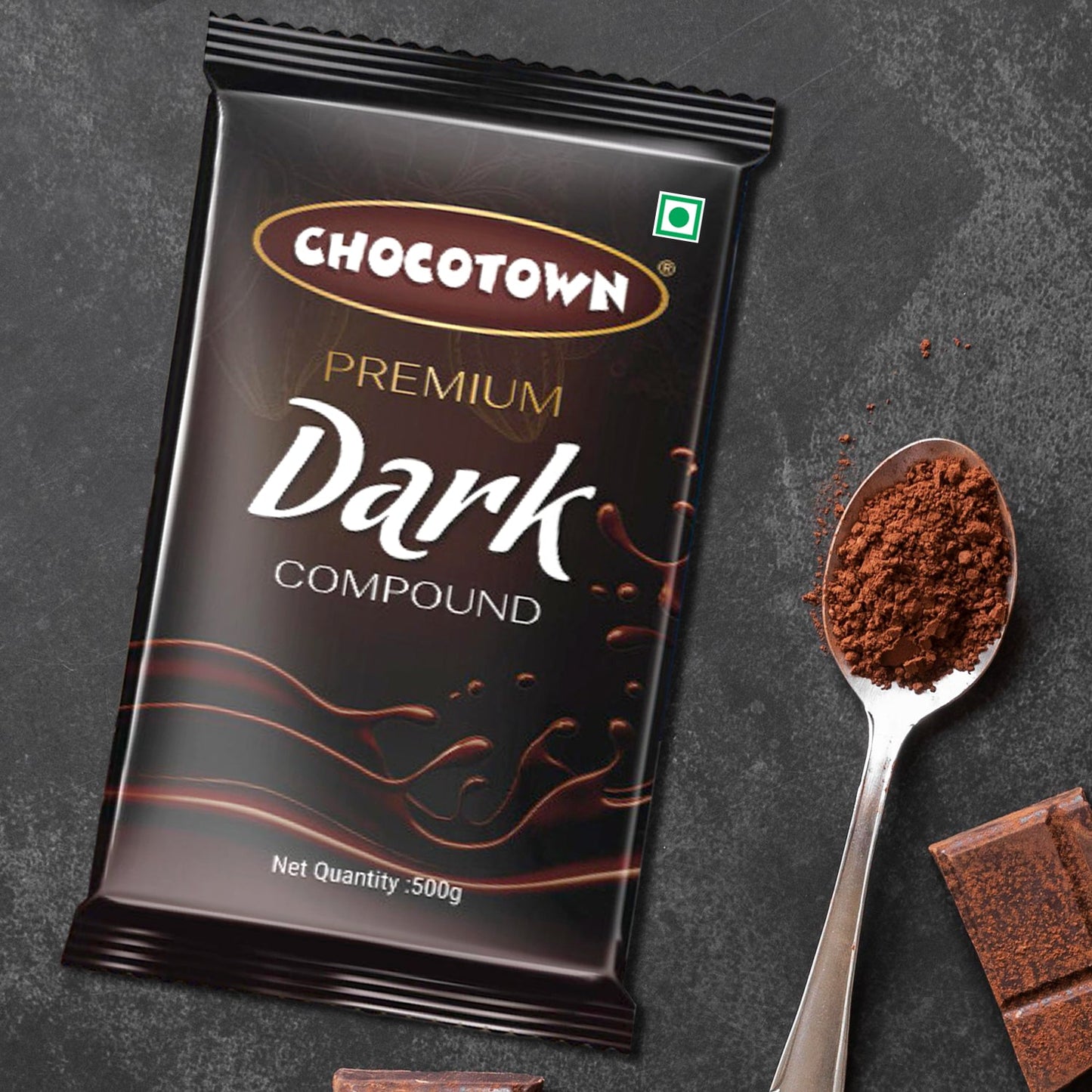 Wukusy Dark Compound 500g Chocotown dark chocolate slab, rich and smooth chocolate block for baking and snacking.
