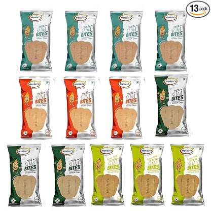 Wukusy Maniarrs Slim Bite Jain Khakhra with four flavors, crispy wheat snack in a pack of 13, 780 grams, low carb and healthy.