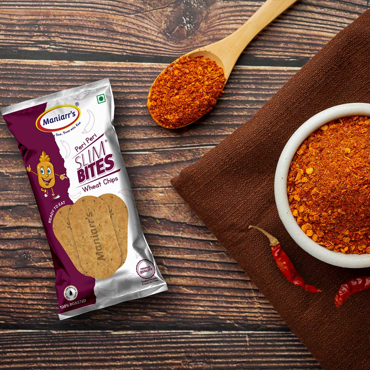 Wukusy Peri Peri food product packaging featuring spicy peri peri flavor with bright red and yellow design elements