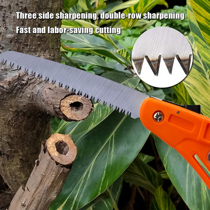 Wukusy 15-inch mini pruning folding saw for gardening, with a compact design and sharp blade for pruning tasks.