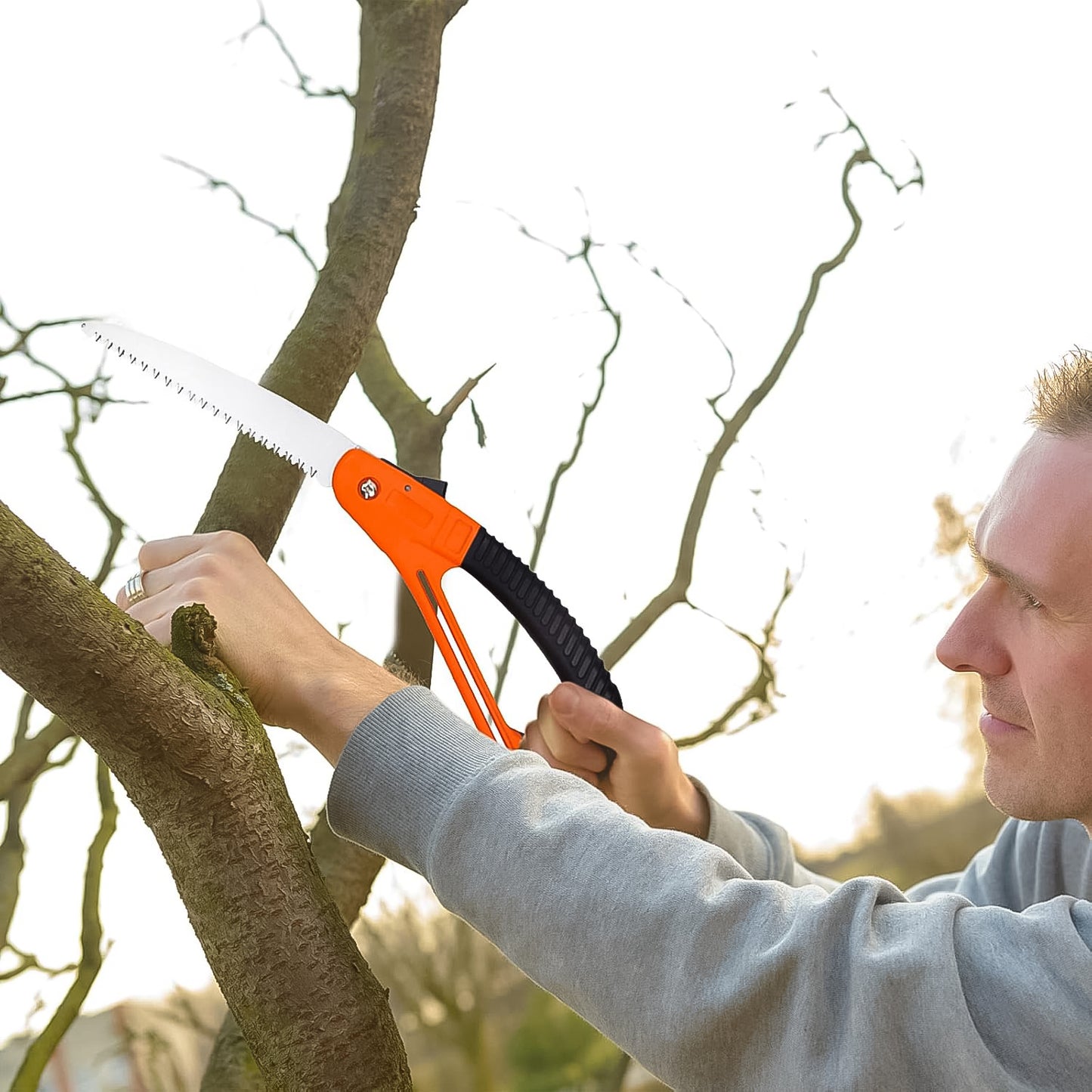 Wukusy 15-inch mini pruning folding saw for garden use, with compact design and sharp blade for pruning branches