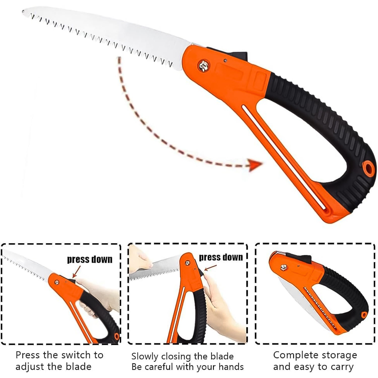 Wukusy 15-inch mini pruning folding saw for garden, with a compact design and sharp blade for pruning and cutting branches.