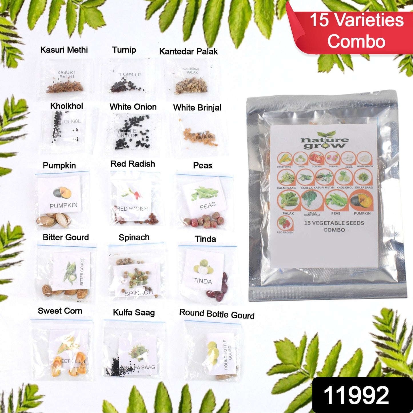Wukusy garden vegetable seeds combo with 15 varieties in one packet, ideal for home vegetable gardening.