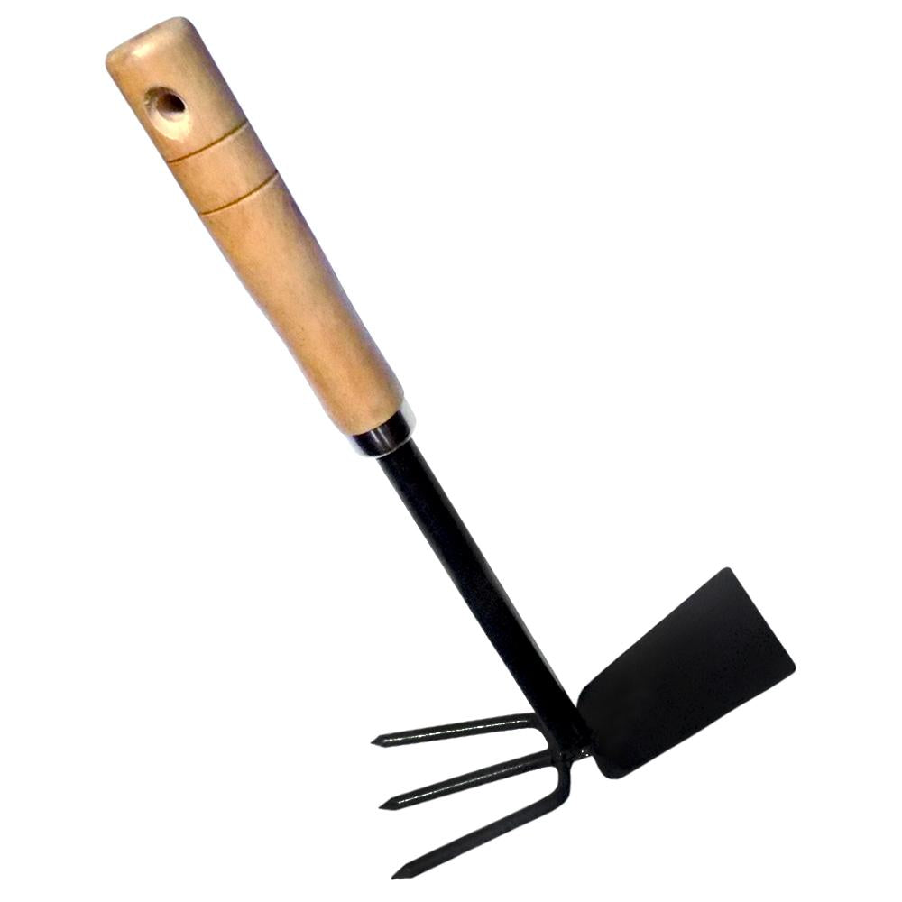 Wukusy 2-in-1 double garden hoe with wooden handle, featuring a sturdy metal head for digging and cultivating soil.