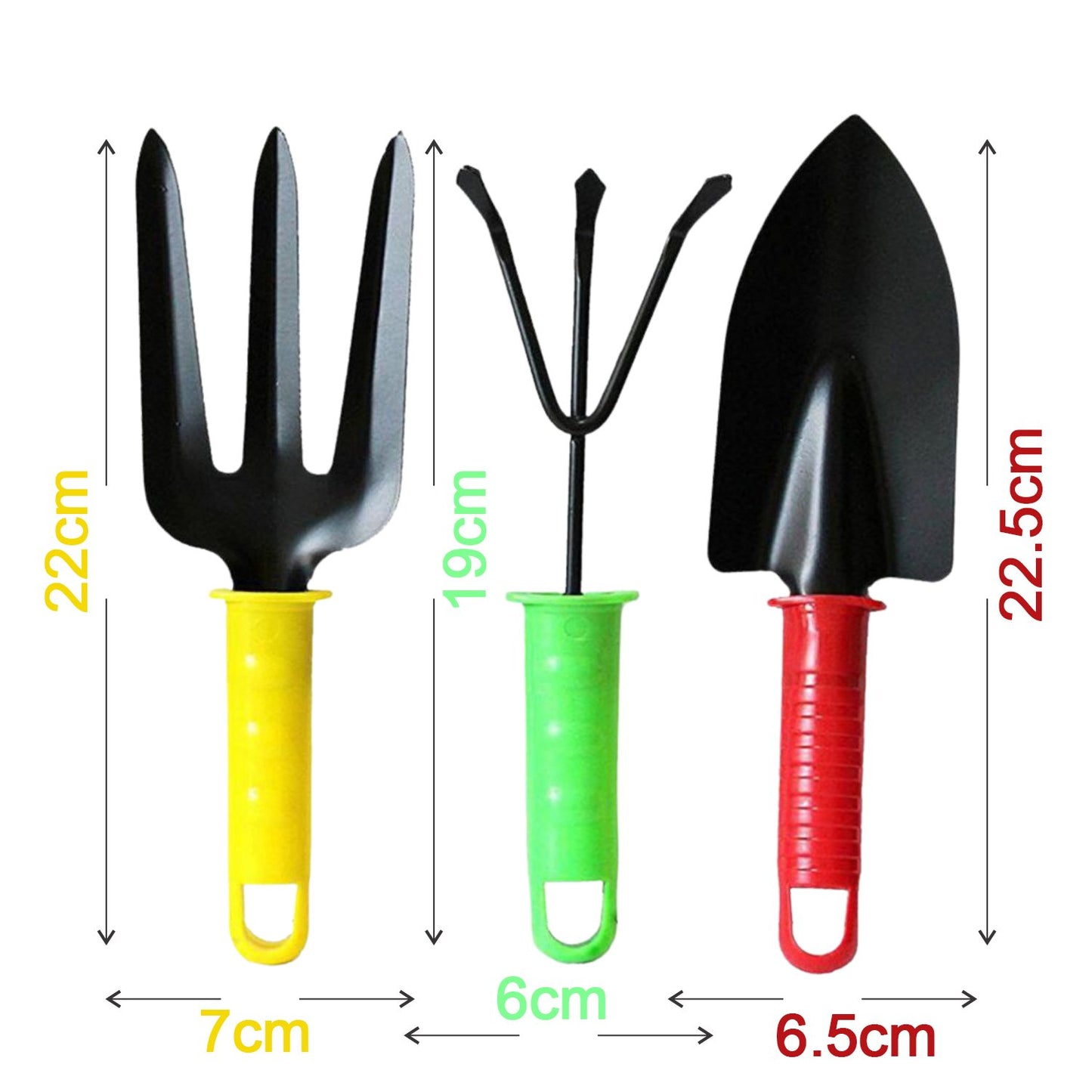 Colorful Wukusy garden tool set with three durable tools for planting and gardening tasks, displayed on a garden background.