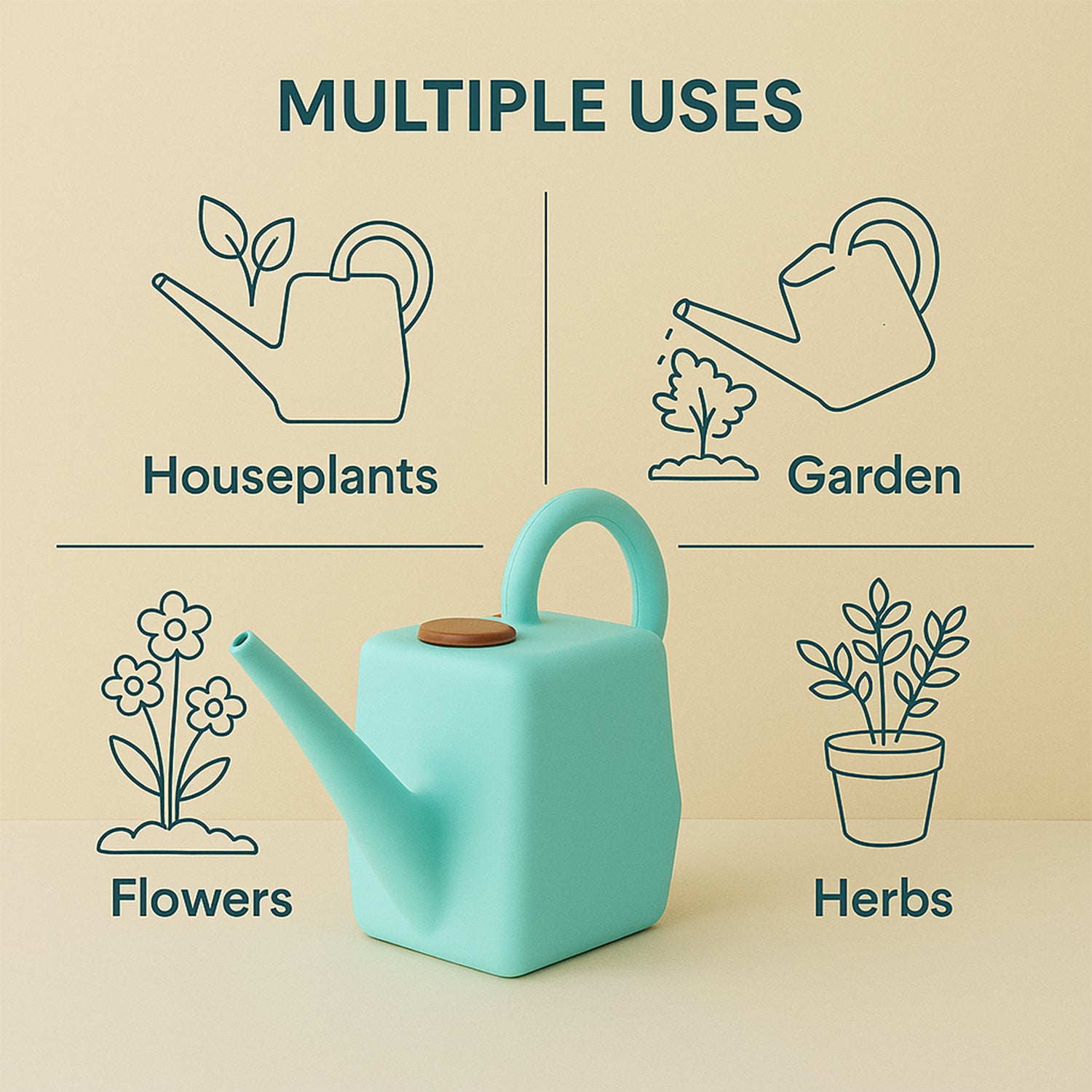 Wukusy 2 Litre heavy-duty plastic gardening watering can with long spout and ergonomic handle for easy watering.