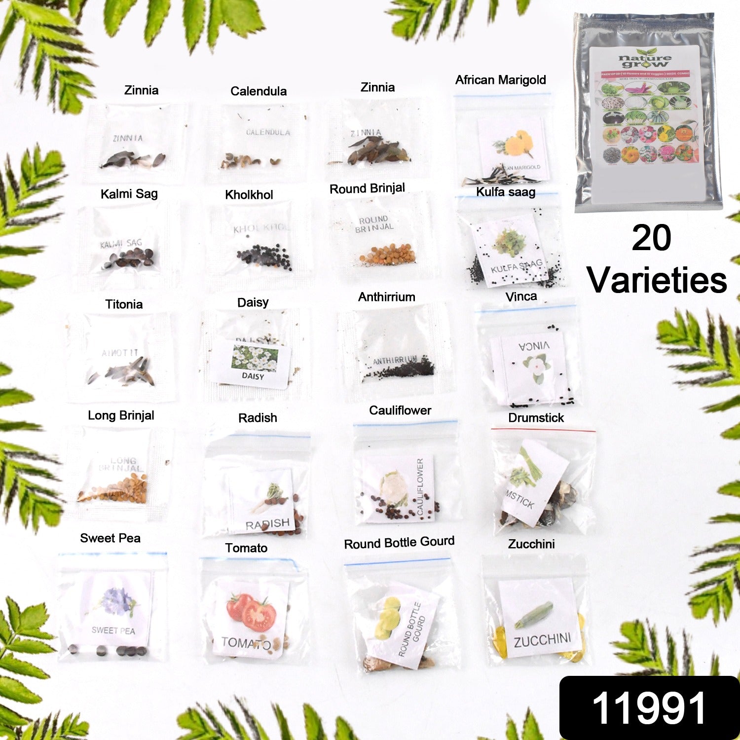 Wukusy garden vegetable and flower seed combo with 20 varieties in a single packet, ideal for gardening and planting.